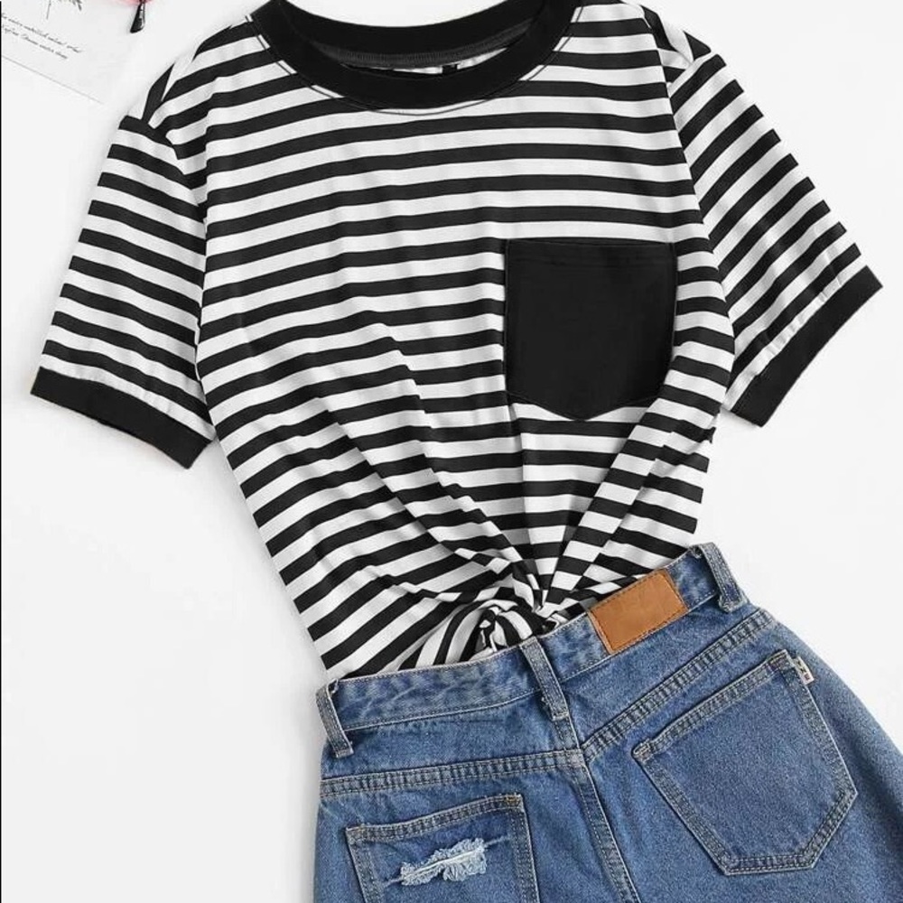 Striped Ringer Shirt w/ Pocket Patch